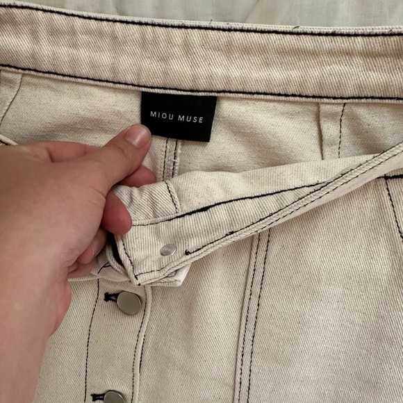 Miou Muse Off White Denim Button-Front Midi Skirt 100% Cotton - Picture 2 of 8